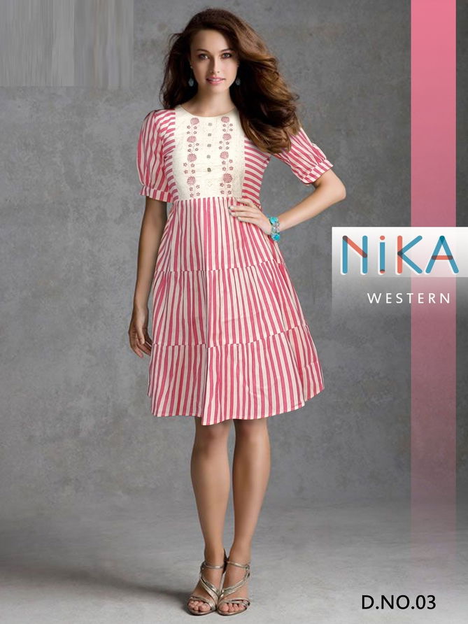 Nika Tunic Mirror Thread Work Cotton Western Party Wear Kurtis Wholesale Price In Surat